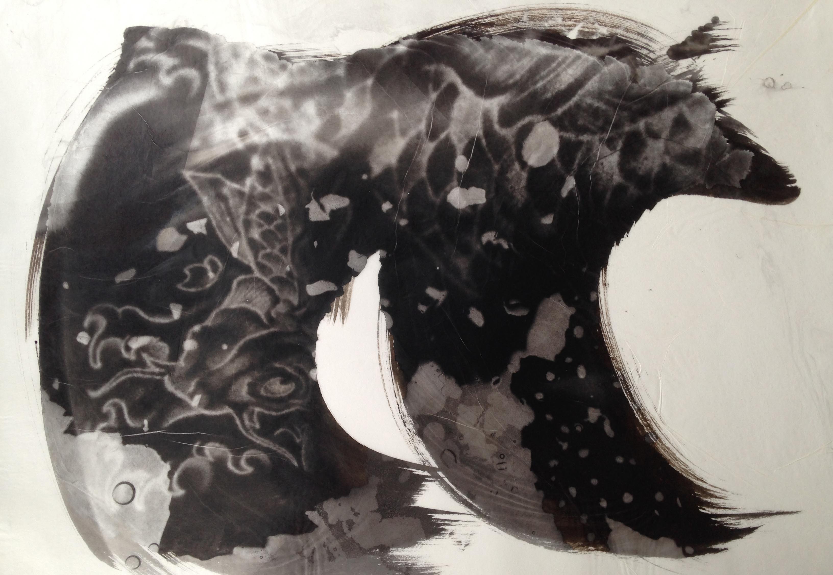 palladium print - abstract image of a koi fish tattoo in the shape of a wave by Alice Garik
