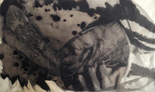 palladium print - abstract image of tattooed arm and seaweed by Alice Garik